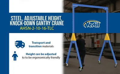 Vestil AHSN-2-10-16-TLC adjustable steel gantry cranes with total locking casters - knockdown feature highlights