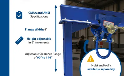 Vestil AHSN-4-10-12-VG adjustable steel gantry cranes with v-groove casters - knockdown feature highlights