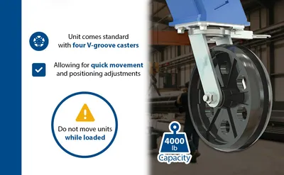 Vestil AHSN-4-10-12-VG adjustable steel gantry cranes with v-groove casters - knockdown feature highlights