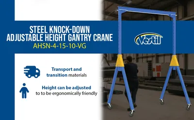 Vestil AHSN-4-15-10-VG adjustable steel gantry cranes with v-groove casters - knockdown feature highlights