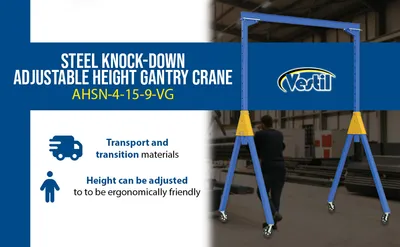 Vestil AHSN-4-15-9-VG adjustable steel gantry cranes with v-groove casters - knockdown feature highlights
