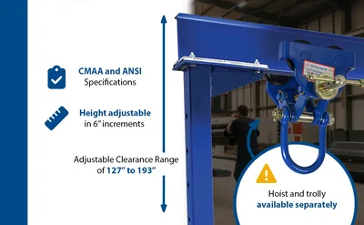 Vestil AHSN-6-20-16-VG adjustable steel gantry cranes with v-groove casters - knockdown feature highlights