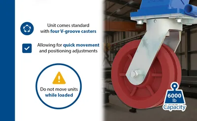 Vestil AHSN-6-20-16-VG adjustable steel gantry cranes with v-groove casters - knockdown feature highlights