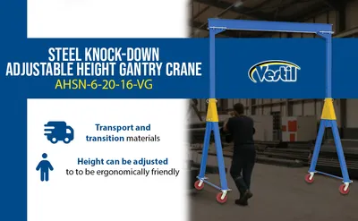 Vestil AHSN-6-20-16-VG adjustable steel gantry cranes with v-groove casters - knockdown feature highlights
