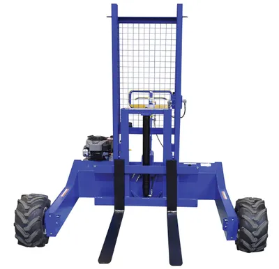Vestil ALL-T-1-GPT-ST-L gas powered all terrain pallet trucks & stacker shown from an alternate angle