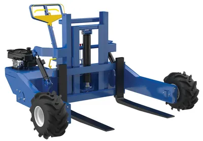 Vestil Steel 190CC Gas Powered Drive Lift and Tilt All-Terrain Pallet Truck 48 In. Long Adjustable Width Forks 2,000 Lb. Capacity Blue