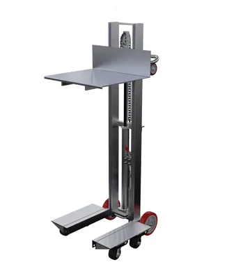 Vestil Aluminum Lite Load Lift With Foot Pump Swivel Casters and Manual Floor Lock 24 In. x 20 In. Platform 400 Lb. Capacity Silver