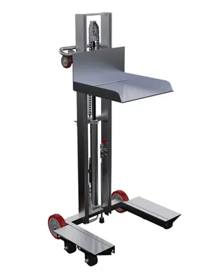Vestil Aluminum Low Profile Lite Load Lift With Foot Pump Swivel Casters and Manual Floor Lock 20 In. x 20 In. Platform 400 Lb. Capacity Silver