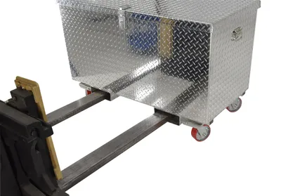 Vestil APTS-2448-CF aluminum tread plate portable tool boxe shown from an alternate angle