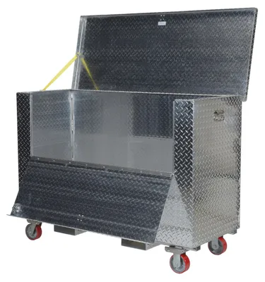Vestil APTS-3660-CF-FD aluminum tread plate portable tool boxe shown from an alternate angle