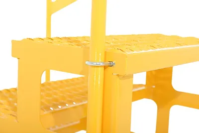 Vestil ASP-24-3-HR adjustable step stands with handrail shown from an alternate angle