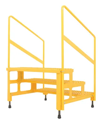 Vestil ASP-36-3-HR adjustable step stands with handrail shown from an alternate angle