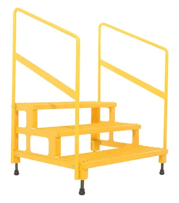 Vestil ASP-36-3-HR adjustable step stands with handrail shown from an alternate angle
