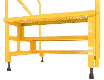Vestil ASP-36-3-HR adjustable step stands with handrail shown from an alternate angle