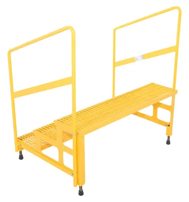Vestil ASP-48-3-HR adjustable step stands with handrail shown from an alternate angle