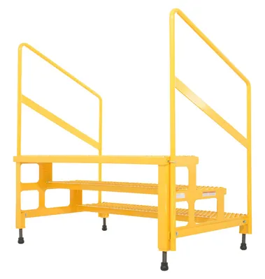 Vestil ASP-48-3-HR adjustable step stands with handrail shown from an alternate angle