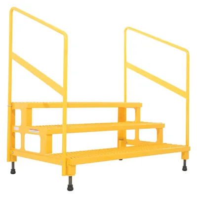 Vestil ASP-48-3-HR adjustable step stands with handrail shown from an alternate angle
