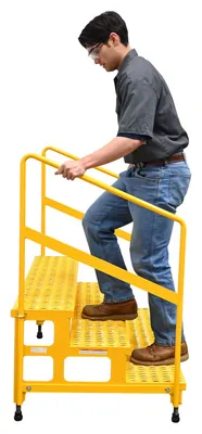 Vestil ASP-48-3-HR adjustable step stands with handrail shown from an alternate angle