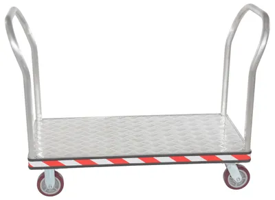 Vestil ATP-C-2448-2HDL heavy duty aluminum treadplate platform truck shown from an alternate angle