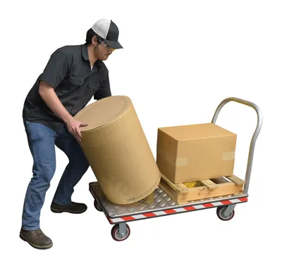 Vestil ATP-C-2448-2HDL heavy duty aluminum treadplate platform truck shown from an alternate angle