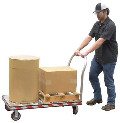 Vestil ATP-C-2448 heavy duty aluminum treadplate platform truck shown from an alternate angle