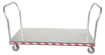 Vestil ATP-C-3672-2HDL heavy duty aluminum treadplate platform truck shown from an alternate angle