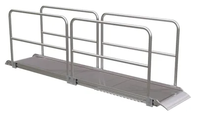 Vestil Aluminum Wheel Walk Ramp Overlapping Style with Handrails 144 In. x 28 In. 1900 Lb. Capacity Silver