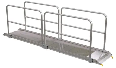 Vestil Aluminum Wheel Walk Ramp Steel Hook Style with Handrails 146-15/16 In. x 28 In. 1900 Lb. Capacity Silver