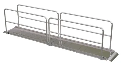 Vestil Aluminum Wheel Walk Ramp Overlapping Style with Handrails 192 In. x 28 In. 1000 Lb. Capacity Silver