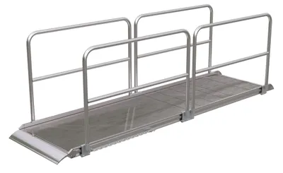 Vestil Aluminum Wheel Walk Ramp Overlapping Style with Handrails 144 In. x 38 In. 1900 Lb. Capacity Silver