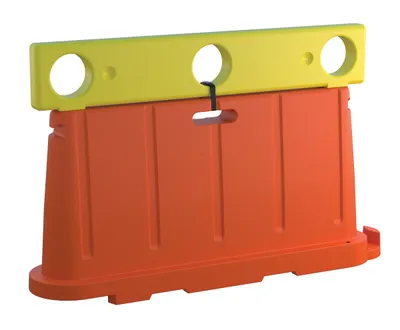 Vestil BCD-76-EX12-YL stackable poly barricade shown from an alternate angle