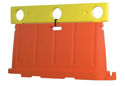 Vestil BCD-76-EX12-YL stackable poly barricade shown from an alternate angle