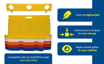 Vestil BCD-76-EX12-YL stackable poly barricade feature highlights