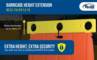 Vestil BCD-76-EX12-YL stackable poly barricade feature highlights