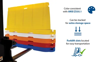 Vestil BCD-7636-BL stackable poly barricade feature highlights
