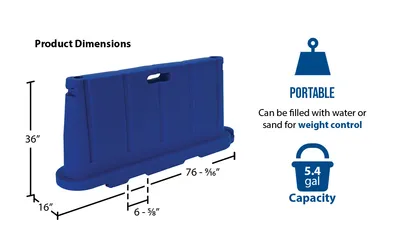 Vestil BCD-7636-BL stackable poly barricade feature highlights