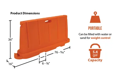 Vestil BCD-7636-OR stackable poly barricade feature highlights