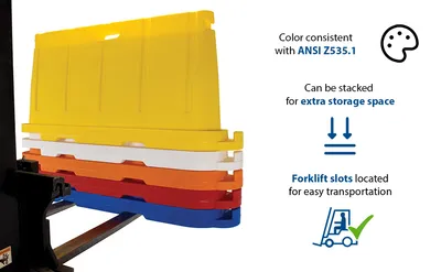 Vestil BCD-7636-WH stackable poly barricade feature highlights