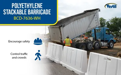 Vestil BCD-7636-WH stackable poly barricade feature highlights