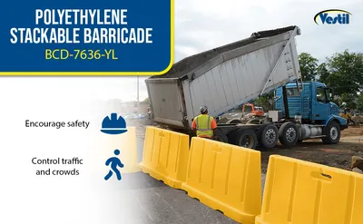 Vestil BCD-7636-YL stackable poly barricade feature highlights