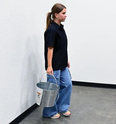 Vestil BKT-GAL-325 galvanized & stainless steel bucket shown from an alternate angle