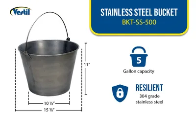 Vestil BKT-SS-500 galvanized & stainless steel bucket feature highlights