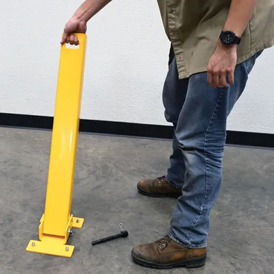 Vestil BOL-FD-2W-36-YL 2 way fold down steel bollard shown from an alternate angle