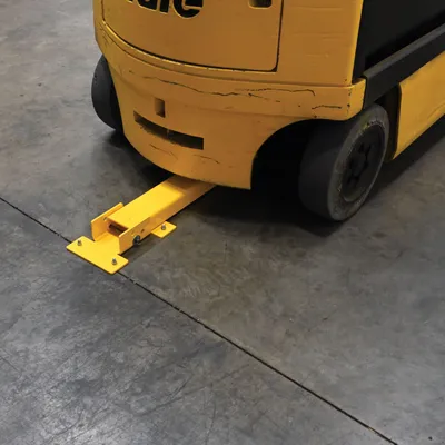 Vestil BOL-FD-2W-36-YL 2 way fold down steel bollard shown from an alternate angle