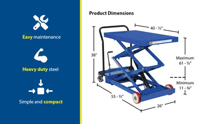 Vestil CART-1000-D-FR premium scissor lift cart feature highlights