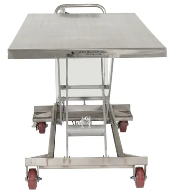 Vestil CART-1000-LD-PSS partially stainless steel hydraulic elevating cart shown from an alternate angle