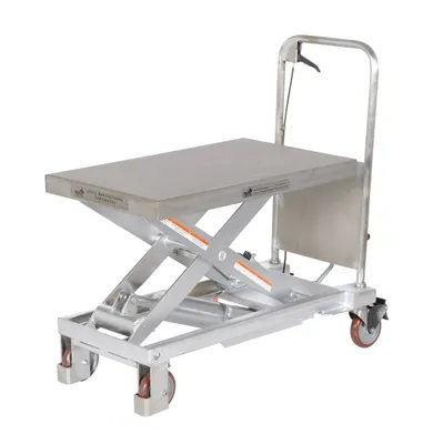 Vestil CART-1000-PSS partially stainless steel hydraulic elevating cart shown from an alternate angle