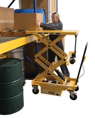 Vestil CART-1000D-DC dc powered hydraulic elevating cart shown from an alternate angle