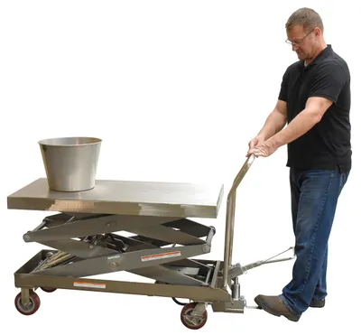 Vestil CART-1500-D-TS-PSS partially stainless steel hydraulic elevating cart shown from an alternate angle