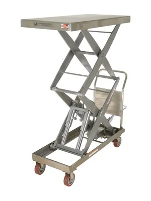 Vestil CART-1500-D-TS-PSS partially stainless steel hydraulic elevating cart shown from an alternate angle